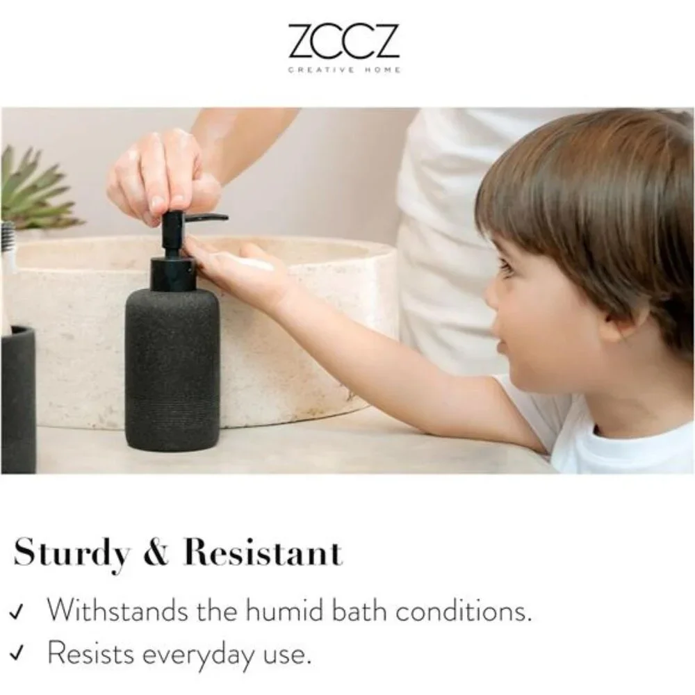 Black Bathroom Accessories Set 6 Pcs - Toothbrush Holder, Lotion Soap Dispensers
